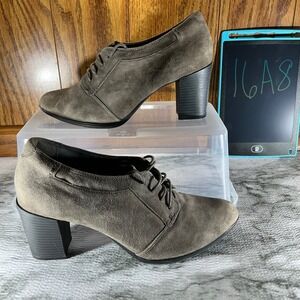 Clarks Suede Heeled Oxford Booties Lace Up Comfort Dress Shoes 9.5M